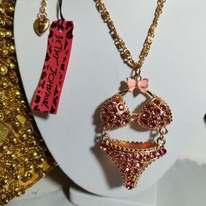 Sparkling Betsey Johnson Pink Gold Bikini Pendant Necklace